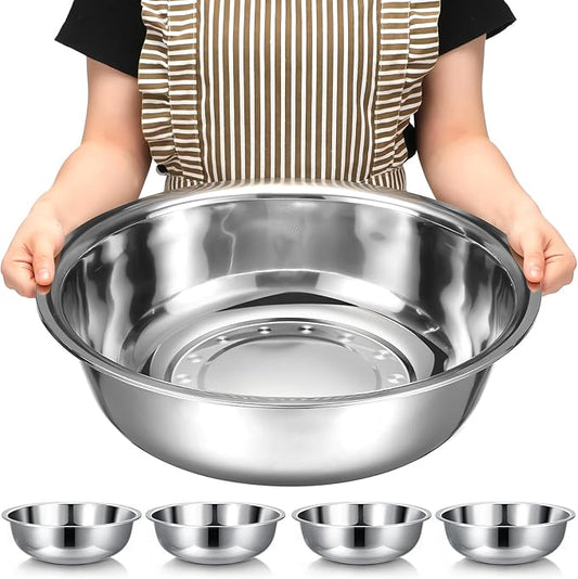 Nuogo 4 Pcs Stainless Steel Mixing Bowls Metal Mixing Bowls Extra Large Basin Salad Basin Deeper Edge Dishwasher Safe Mirror Finish for Home and Commercial, Silver (18 Inch 16 Qt) by Nuogo