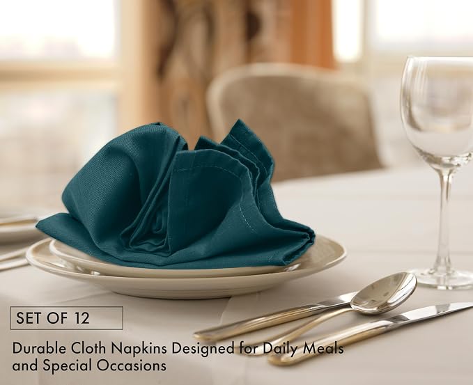 Ruvanti Cloth Napkins Set of 12, 18x18 Inches Napkins Cloth Washable, Soft, Durable, Absorbent, Cotton Blend. Table Dinner Napkins Cloth for Thanksgiving, Halloween Dinners Parties - Deep Teal - Image 6