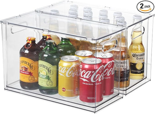 Fridge Organizers and Storage Pull Out Drawer, 2 Tall | Stackable, Clear, Soda Can and Bottle Container, for Kitchen, Cabinet by Bronkeeper