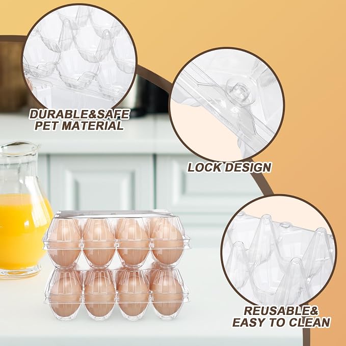 Zhanmai 120 Pcs Easter Plastic Egg Cartons Bulk 12 Count Clear Reusable Large Egg Tray Container Holder with Sticker Labels for Family Chicken Farm Business Market Display - Image 3