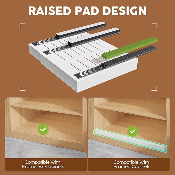 Seinloes 6Pack Expandable Pull Out Cabinet Organizer 21"Deep With Raising Pad for Framed Cabinets,Slide Out Drawers with 4pcs Divider Racks,Roll Out Shelves Adhesive,Adjustable Width 12.05"-20.4"White - Image 2