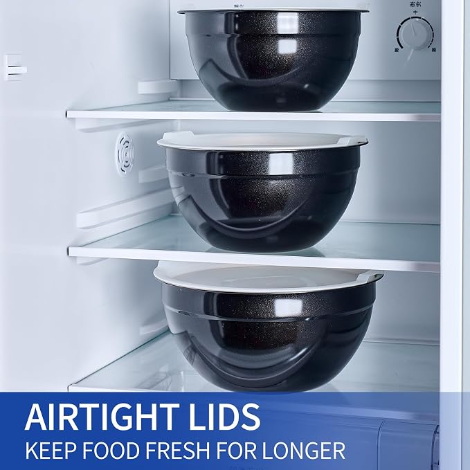 Black Mixing Bowls With Airtight Lids,Stainless Steel Bowl,Salad Bowls 7 Piece Colorful Nesting Bowl Black Kitchen Accessories,Size 7,3.6,2.7,2.1,1.5,1.1,0.8QT Stackable Design - Image 6