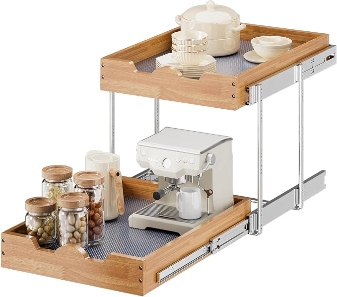 OCG 2 Tier Pull Out Cabinet Organizer (20"W x 21"D), Heavy-Duty Slide out Wood Drawer Shelf, Pull Out Drawer for Cabinets, Base Cabinet Organization for Kitchen, Pantry, Bathroom - Image 5