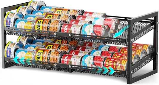 Can Organizer for Pantry - Expandable Width, Holds 48 Cans, Black | First-In First-Out Flow, Adjustable Width for Soda, Soup and Food Cans, For Pantry Shelf Storage and Easy Restocking by iSPECLE
