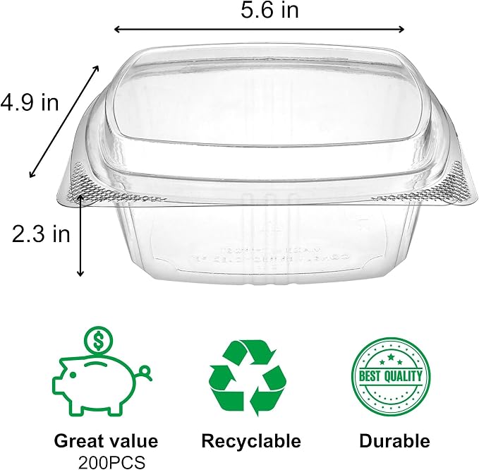 12oz Tall Dome RPET Clear Hinged Lid Deli Container- 200Pcs - Image 2