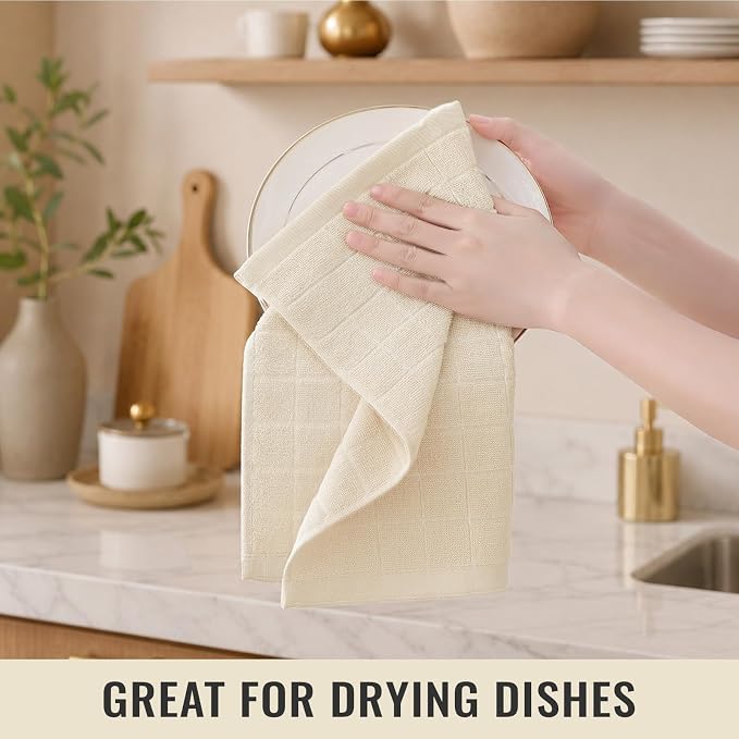 Kitinjoy 100% Cotton Terry Kitchen Dish Cloths, 12”x 12”, 8-Pack, Beige | Ultra Soft and Absorbent Dish Towels for Kitchen, Suitable for Drying and Washing Dishes - Image 5