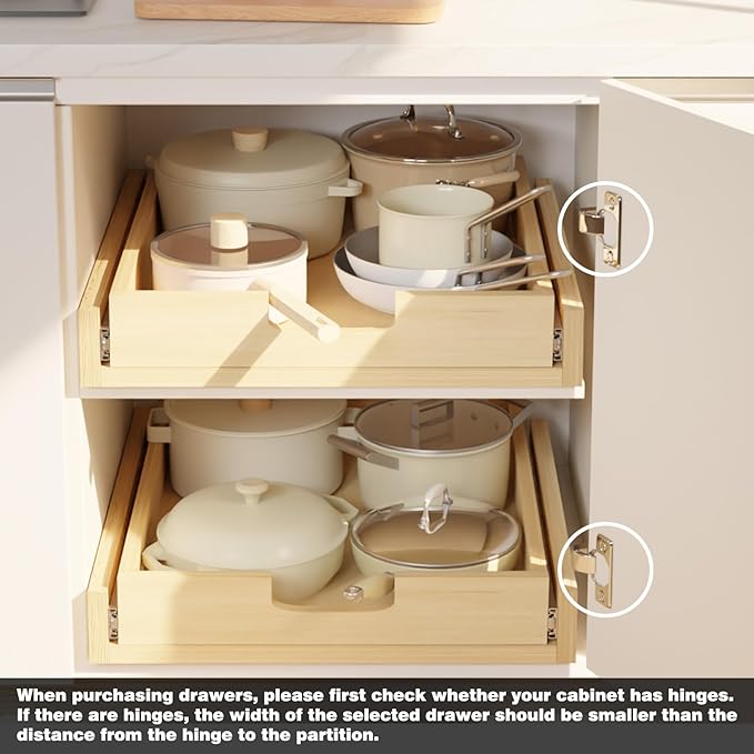 Pull Out Cabinet Organizer, 17''W×21''D Sliding Drawers for Cabinets, Soft Close Slide Out Wooden Pull out Drawers, Base Cabinet Organization for Kitchen, Pantry, Bathroom - Image 5
