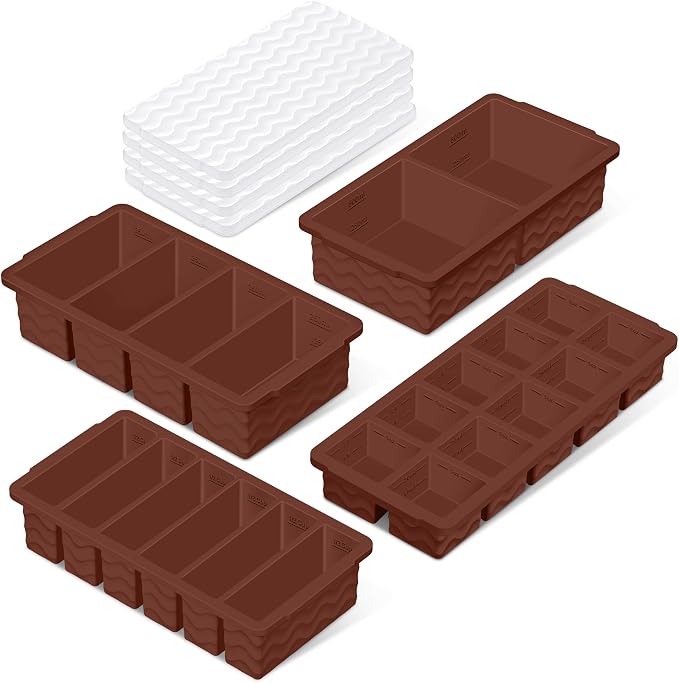 Silicone Freezer Trays with Lid (4-Pack), 1-Cup, 2-Cup, 1/2-Cup & 2-Tbsp Silicone Freezer Molds, Stackable Soup Freezer Meal Prep Containers,Ice Cube Tray for Making Sauce,Smoothies,Yogurt Bites by Doasuwish