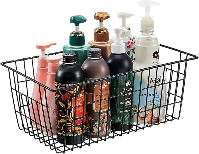 Redrubbit Wire Storage Baskets, Large Farmhouse Metal Freezer Basket Storage Organizer Bins with Handles for Kitchen Cabinets, Pantry, Closets, Bedrooms, Bathrooms, Set of 2, Black - Image 6