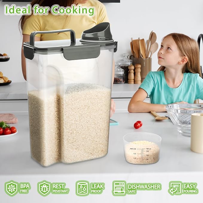 Viretec Rice Storage Container, 5 to 10lb Dry Food Airtight Dispenser, Pet Dog Cat Food Canister, BPA Free Clear Plastic Kitchen and Pantry Organization Bin for Oatmeal, Grain, Cereal, Pasta, Flour - Image 5