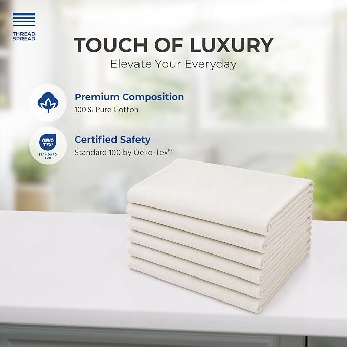 THREAD SPREAD 100% Cotton Dish Cloths - Flour Sack Kitchen Towels - Cotton Blank Towel - Thick Absorbent Quick Dry, Machine Washable - Cleaning & Drying - 28"x28" - Pack of 24, Natural - Image 2
