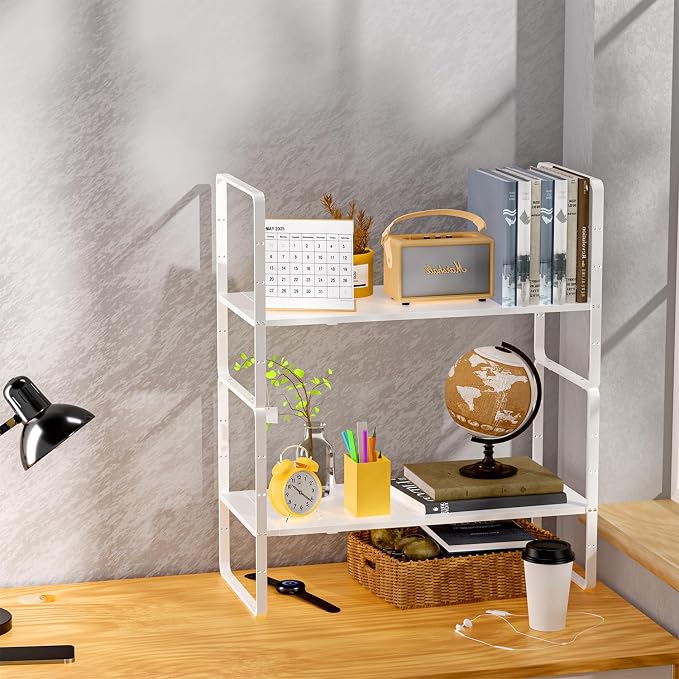 Expandable Cabinet Storage Shelf Organizer Rack, 2 Pack Heavy Duty Steel Metal Spice Rack Adjustable Height Garage Pantry Shelf Space Riser for Counter Kitchen Organization, White - Image 4