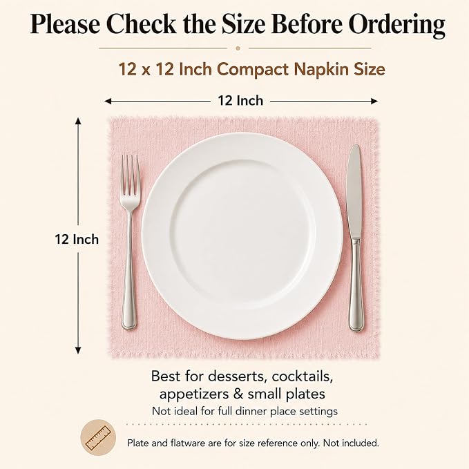 36 Pack Pink Cloth Napkins, 12 x 12 Inch Cotton with Fringe Settings | Handmade washable reusable cotton dinner napkins in bulk for weddings, parties, rustic boho table settings - Image 2