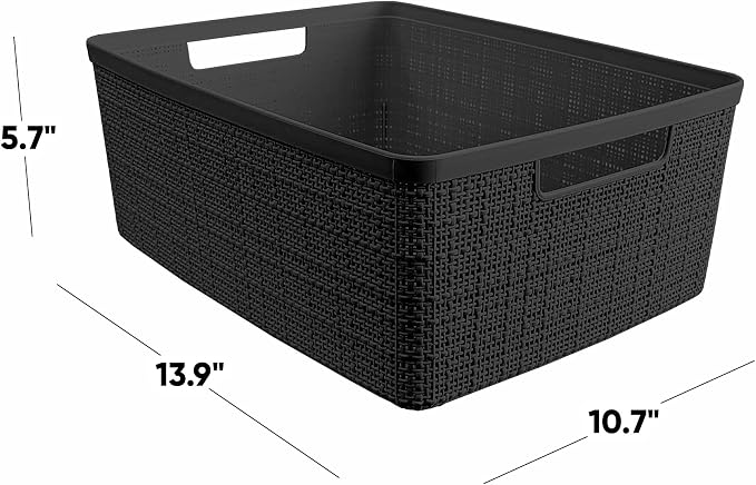 Curver Set of 6 Medium 12L Jute Decorative Plastic Organization and Storage Baskets - Perfect Bins for Home Office, Closet Shelves, Kitchen Pantry and All Bedroom Essentials, Black - Image 3