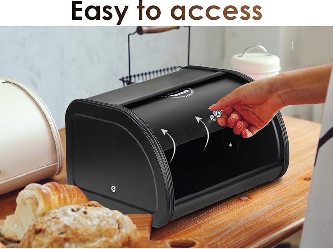 Metal Bread Boxes, Bread Box Storage Bin Kitchen Container with Roll Top Lid Iron Countertop Containers Metal Food Storage Bread Keeper Large Capacity Home Kitchen Counter (Black) - Image 7