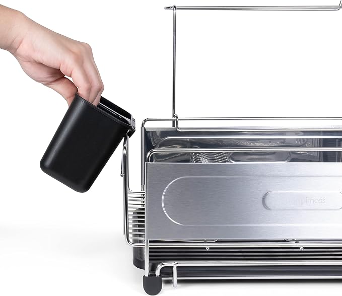 happimess Dish Drying Rack Compact Stainless Steel, 17.25", Silver/Black | Fingerprint-Proof, Wine Glass Holder, Detachable Utensil Caddy, Drainboard, Non-Slip Feet, Modern Contemporary Style - Image 5