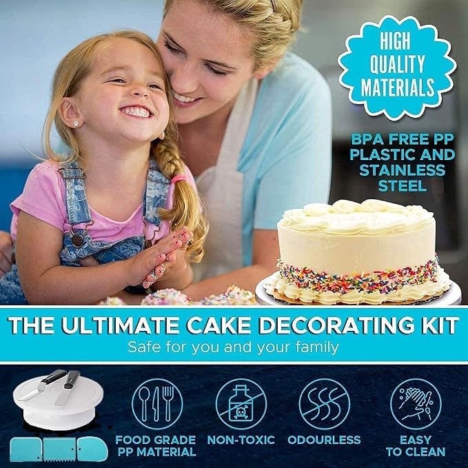 12 Piece Cake Decorating Nozzle Cake Making Set, Cake Decoration Kit with 360-Degree Rotating Turntable, Icing Nozzles, Scraper Set, Silicone Spatulaa,ound Cake Mould (Combo 4) - Image 8
