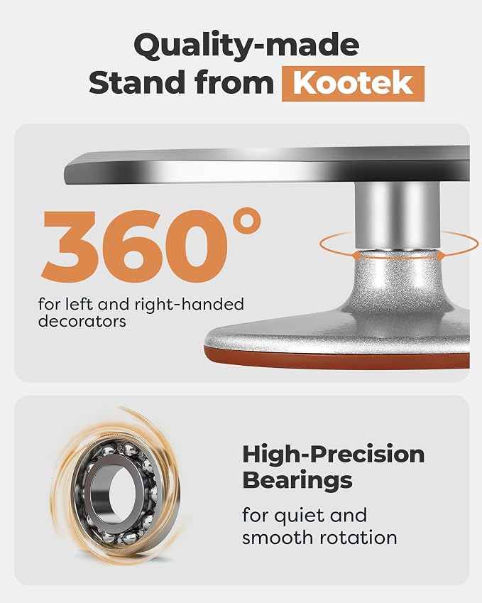 Kootek 180 Aluminum Cake Decorating Kit, Baking Tools for Beginners & Pros | Smooth Rotating, All-in-1 Kit, Easy to Clean, Cake Stand Turntable for Decorating Display Baking, Piping Bags and Tips Set - Image 2