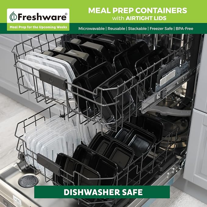 Freshware Meal Prep Containers with Lids 28 oz [15 Pack] 2-Compartment Food Storage Containers, Bento Box Lunch Containers, BPA Free, Airtight, Stackable, Reusable, Microwave/Dishwasher/Freezer Safe - Image 7