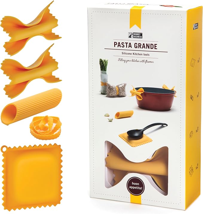 Pasta Grande - Fun Pasta Shaped Silicone Kitchen Tools in a Gift Box / 4 of our Pasta-shaped kitchen gadgets in one festive giftbox/Farfalloni, Ravioli, Penneli & Mafaldine/by Monkey Business by MonkeyBusinessDesign