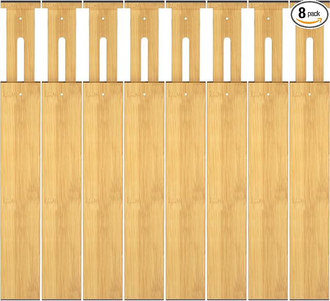Bamboo Drawer Dividers, Adjustable Drawer Organizers, Fits 17.6–21" Drawers | 2.5" High, 8 Pack Expandable Drawer Separators for Kitchen, Nursery, Dressers & Office Storage, Natural by Ryqtop