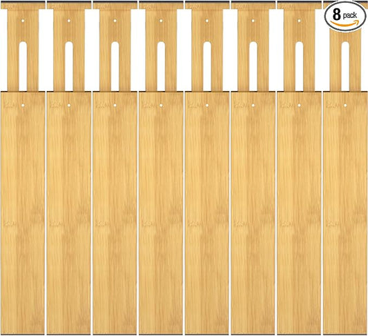 Bamboo Drawer Dividers, Adjustable Drawer Organizers, Fits 17.6–21" Drawers | 2.5" High, 8 Pack Expandable Drawer Separators for Kitchen, Nursery, Dressers & Office Storage, Natural by Ryqtop