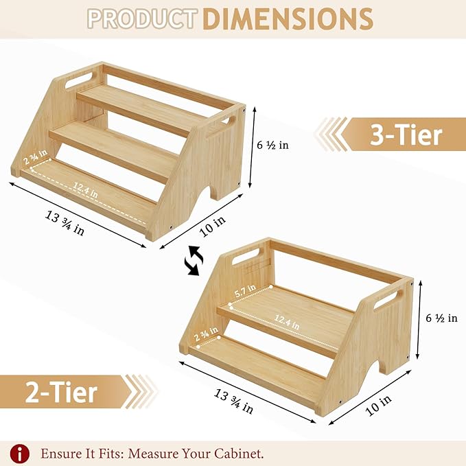 Bamboo Spice Rack Organizer -3-Tier Spice Rack for Countertop,Cabinet Spice Rack Organizer for 18 Spice Jars(4oz)，Step Shelf(Yellow) - Image 2