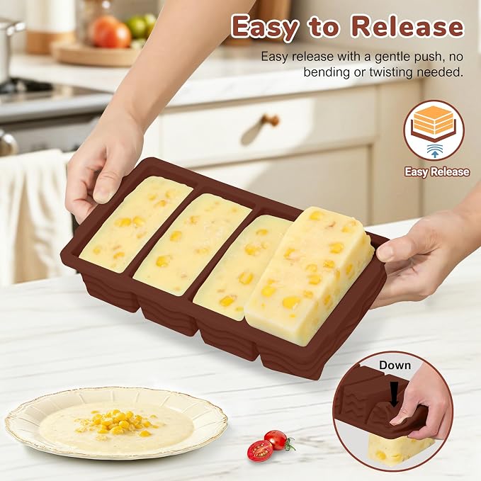 Silicone Freezer Trays with Lid (4-Pack), 1-Cup, 2-Cup, 1/2-Cup & 2-Tbsp Silicone Freezer Molds, Stackable Soup Freezer Meal Prep Containers,Ice Cube Tray for Making Sauce,Smoothies,Yogurt Bites - Image 5
