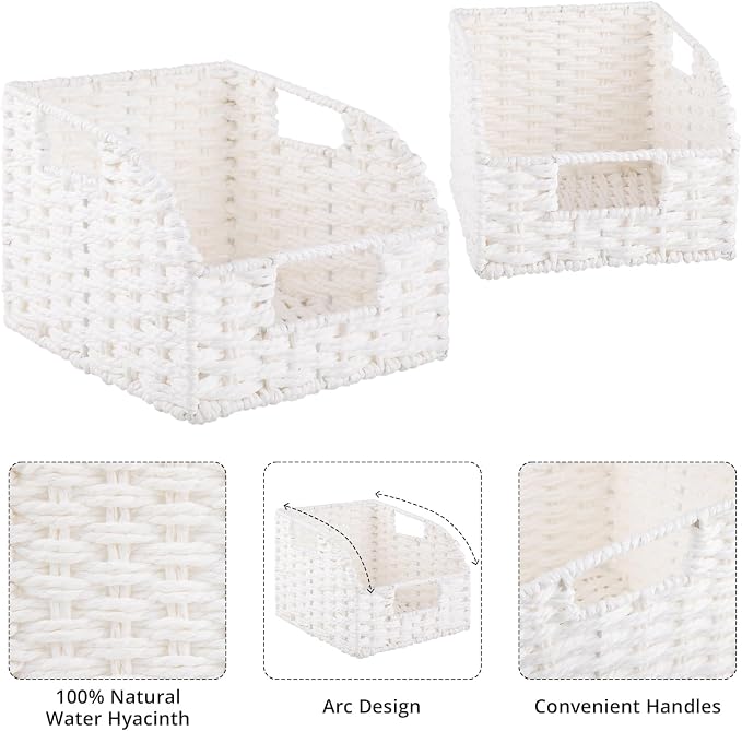 OIAHOMY Pantry Baskets for Organizing, Paper Rope Baskets with Built-in Handles, Wicker Storage Bints for Shelves, 2 Pack-White - Image 6
