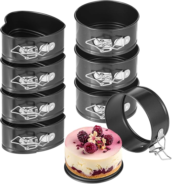 4 Inch Springform Pans, 8 Pcs Mini Springform Pans Set, Spring Form Pan For Cheesecake, 4 Pcs Round & 4 Pcs Heart Shaped Cake Pans, Non-Stick Carbon Steel, Removable Bottom by FELISTORY