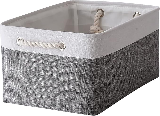 Organization and Storage Basket for Organizing- 16x12x8 inch 1 Pack Fabric Storage Cubes, Collapsible Storage Bins for Shelves Organizer Gift Closet Cloth Toy (White & Grey) by TheWarmHome
