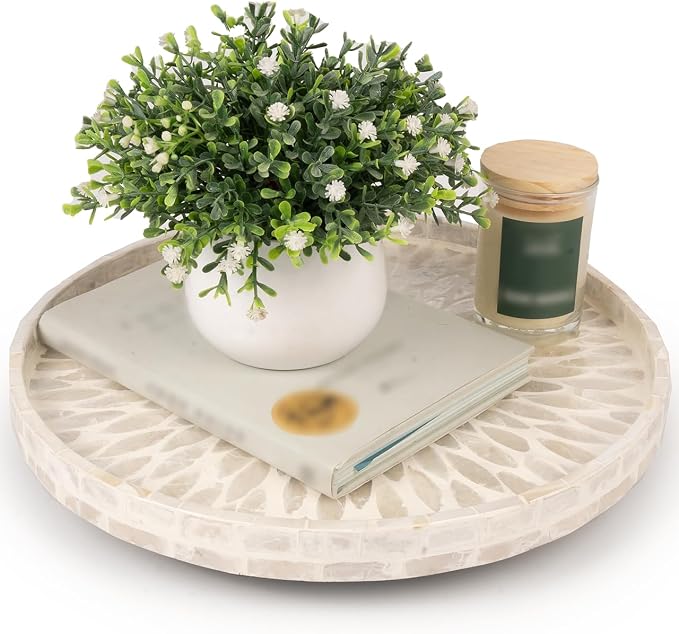 Mother of Pearl Turntable Organizer - Table & Countertop, Cabinet & Pantry Lazy Susan (12.5 in) by WovenWickerThings