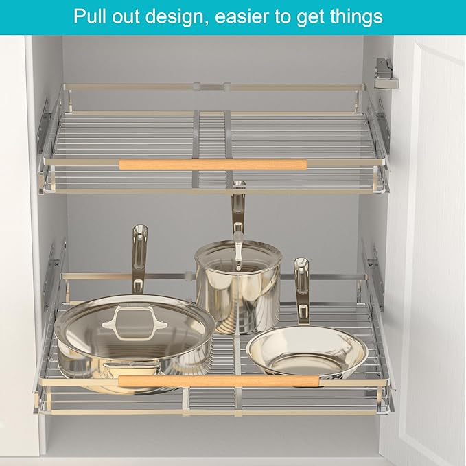Pull Out Cabinet Drawer Shelf Organizer, Extendable Sliding Slide Out Pantry Shelves Storage Heavy Duty for Kitchen Cabinets Under Sink, Adjustable Width 23.1~39.9" W x 22.5" D - Image 6