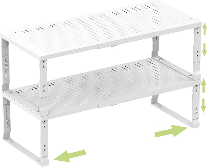 Heavy-Duty Adjustable Metal Shelf Organizer - Expandable & Stackable Pantry Storage Rack for Kitchen, Bathroom, RV, Cabinets(2 Packs/White, Large) by Unknown