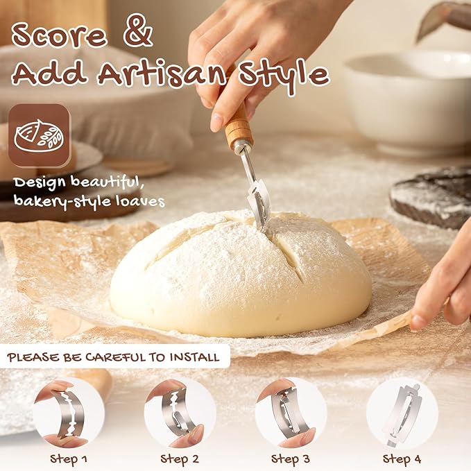 Astercook Sourdough Starter Kit with Round & Oval Banneton Bread Proofing Basket, Starter Jar, Dough Whisk, Scrapers, Stencils, Complete Sourdough Bread Baking Supplies, Fathers Day Gift for Men - Image 5