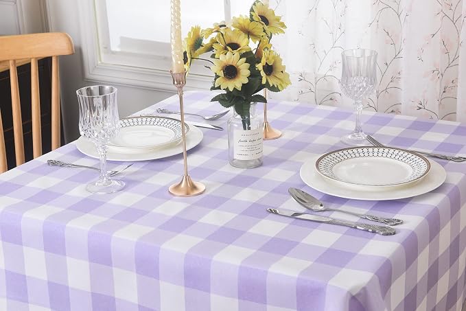 Cupuamon 2 Pack Waterproof Polyester Fabic Square Checkered Tablecloth，54x54 Outdoor Table Cloth，Oil Stain Prevention Table Cloth for Pinics and Parties（Lavender and White） - Image 4