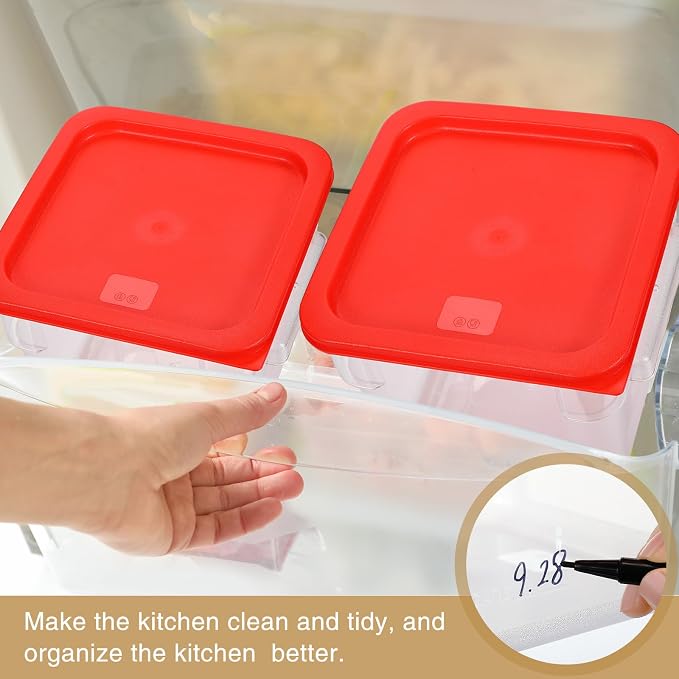 2 Pcs Square Food Storage Container Polycarbonate Clear Food Container with Lid Commercial Rice Storage with Graduations for Commercial Kitchen(8 Qt,Red) - Image 3
