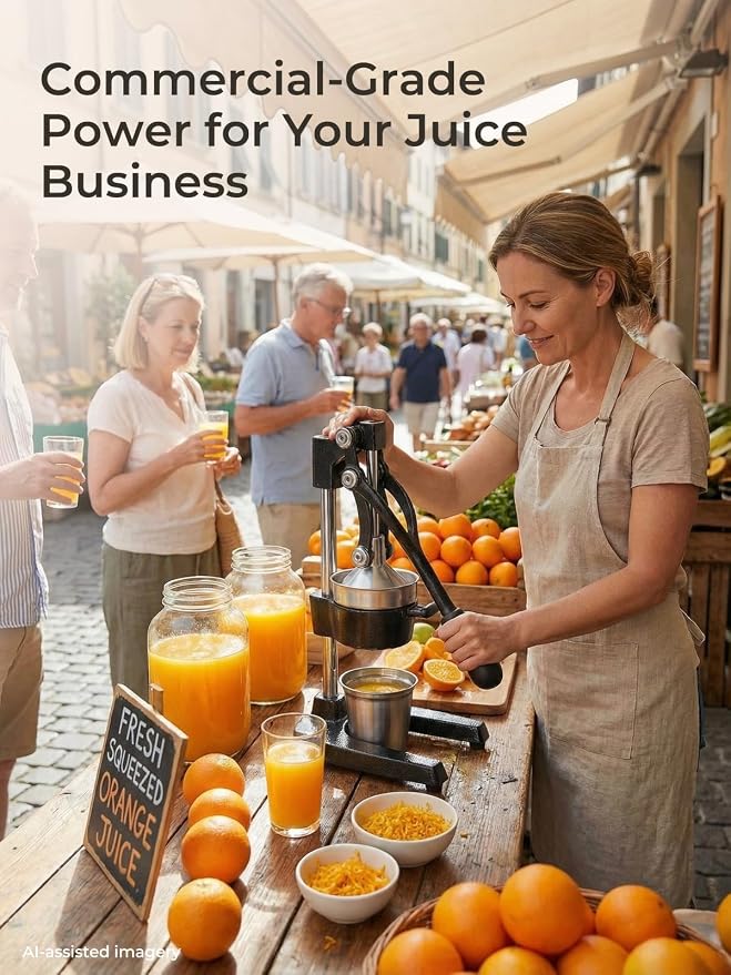 Professional Cast Iron Juicer - Heavy Duty Manual Juicer Press with 304 Stainless Steel Cup, Commercial Grade Extractor for Fresh Orange, Pomegranate & Lemon - Easy to Clean, Black - Image 5