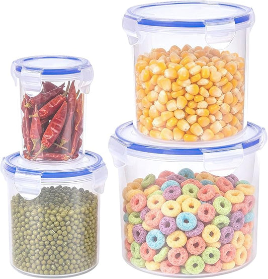 KIGI Food Storage Containers for Dry Food, 4 Pack, 1.3-8.3 Cup | Airtight, Clear, 4-Sided Locking Lid, Ideal for Compact Pantry Storage, Multi Use by KIGI