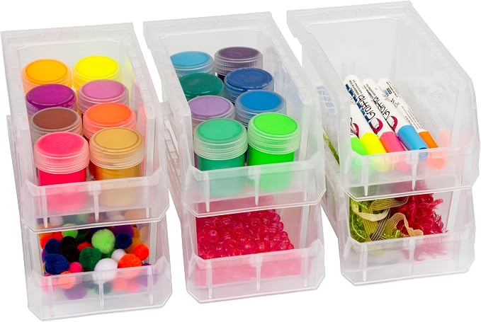 Small Stackable Plastic Storage Bins, 12-Pack, Clear | Open-Front Stackable Bins For Garage, Pantry, Closet & Office, 7"L X 4"W X 3"H, Nests When Empty, Durable Plastic, - Image 4