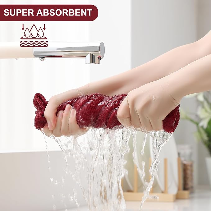 Homaxy 16 Pack 100% Cotton Kitchen Towels and Dishcloths Set, Burgundy | 12 x 12 Inches and 13 x 28 Inches Kitchen Towels Set, Ultra Soft Absorbent Dish Cloths for Washing Dishes - Image 3