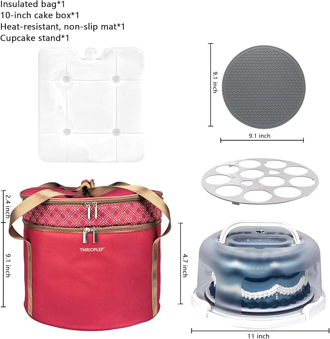 TMRIOPELP Tall Cake Carrier with Lid and Handle Insulated Cake Container Cake Transport Carrier Ideal for Pies Cupcakes and Pastries Perfect for Safe and Secure Cake Delivery (Red, 10 inch) - Image 2