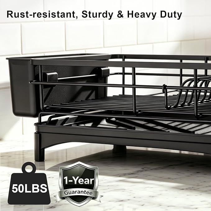 4-in-1 Expandable Dish Drying Rack, Modular Organizer, Rustproof | Extra Large Dish Racks for Kitchen Counter, Tool-Free Dish Drainer with Self-Draining Tray, Foldable Over the Sink Dish Rack - Image 7