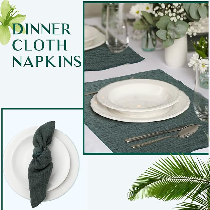50 Pcs Sage Green Cloth Linen Napkins Cotton Linen Dinner Napkins Solid Color Reusable Table Dinner Napkins for Hotel, Lunch, Restaurant, Weddings Engagement Party Guests Family, 16.5 x 16.5'' - Image 5