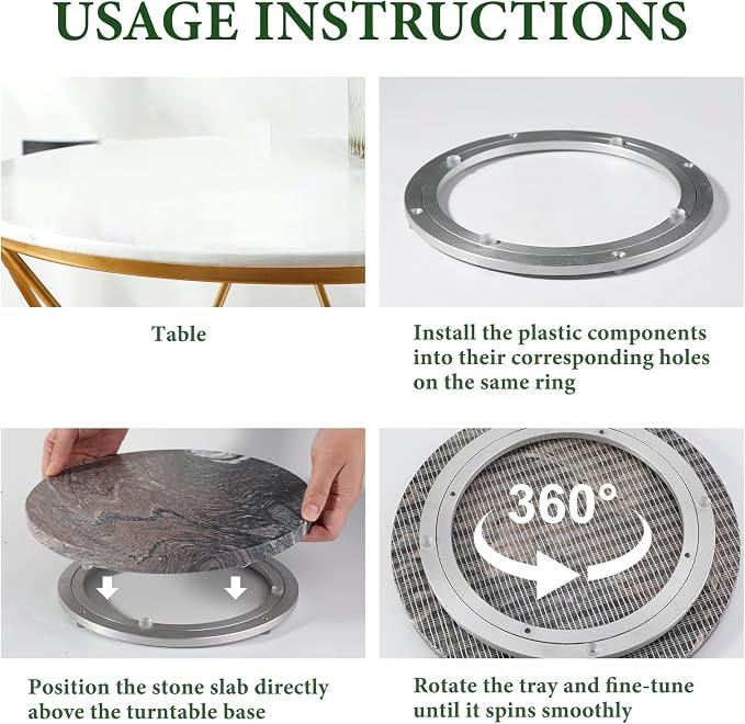 12'' Marble Lazy Susan Marble Turntable for Kitchen Dinning, Lazy Susans Organizer for Cabinet, Serving Rotation Spinning Tabletop Organizer Swiveling, Spice Rack Storage(Rosso Luana) - Image 4