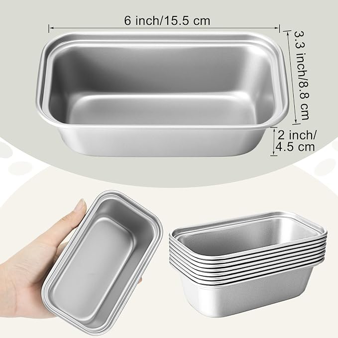 Uiifan 12 Pack Mini Loaf Pans, 6.1 x 3.3 x 2.1 in, Silver | Non Stick Small Bread Pans, Rectangle Banana Bread Tins, Tiny Carbon Steel Baking Pan, for Halloween Baking, Picnics, Party - Image 4