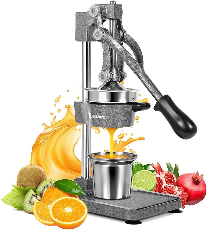 Cast Iron Manual Citrus Juicer Press, Heavy Duty Fruit Squeezer | Long-lever citrus press for oranges, grapefruit, and pomegranates with removable stainless steel parts by SHCAZHCX