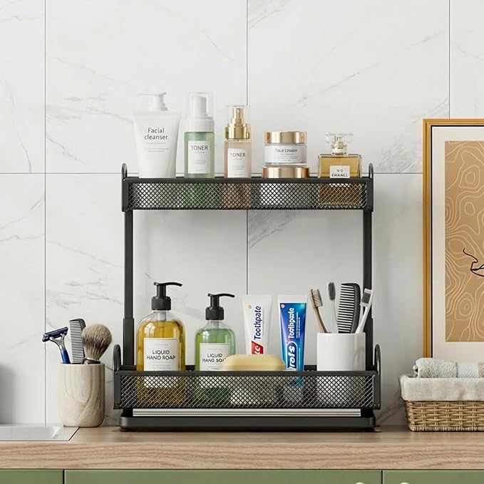 2 Pack Under Sink Organizer, 2 Tier Height Adjustable Kitchen Cabinet Organizer, Pull Out Metal Cabinet Shelf Organizer, Under the Sink Organizers and Storage for Kitchen & Bathroom, Black - Image 8