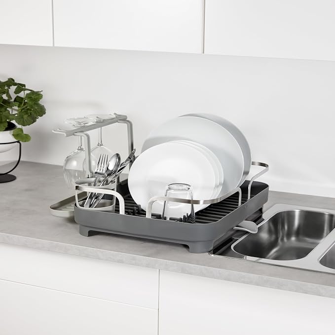 Umbra Holster Dish Rack– Molded Plastic Dish Drying Rack with Drainage Spout, Charcoal - Image 10