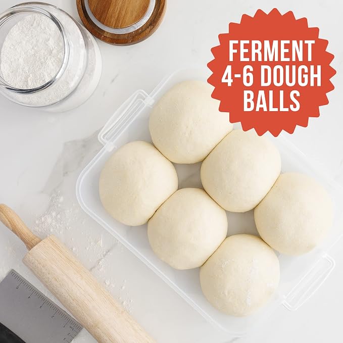 Chef Pomodoro Pizza Proofing Box, 14x11 In, Fits 4-6 Dough Balls, Grey | Stackable Transparent Dough Tray with Carry Handle, ABS Plastic Pizza Dough Container for Bread Proofing - Image 2